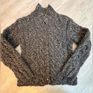 Aran Crafts Charcoal Gray & White Marled Shawl Button-Up Cardigan, Size Small